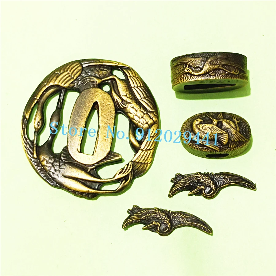 A Set Tsuba Japanese Sword Guard for Katana/Wakizashi Fittings Alloy Tsuba+Menuki+Fuchi+Kashira Handle Accessories