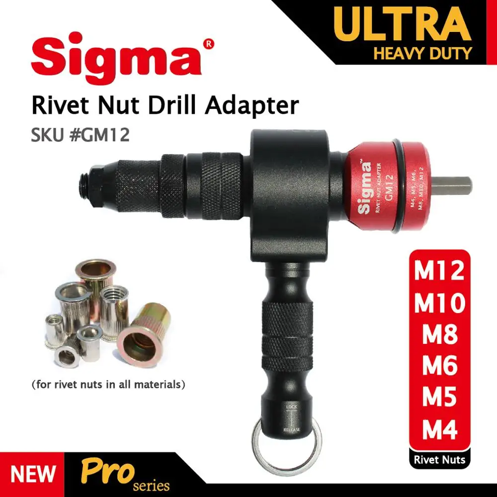 Sigma #GM12 ULTRA HEAVY DUTY Rivet Nut Drill Adapter Cordless or Electric power tool accessory alternative air rivet nut gun