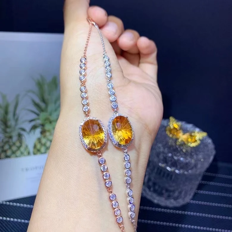 

Fine Jewelry 925 Pure Silver Natural Citrine Bracelet for Women Luxury Popular Oval Gemstone Hand Chain Good Gift Support Test