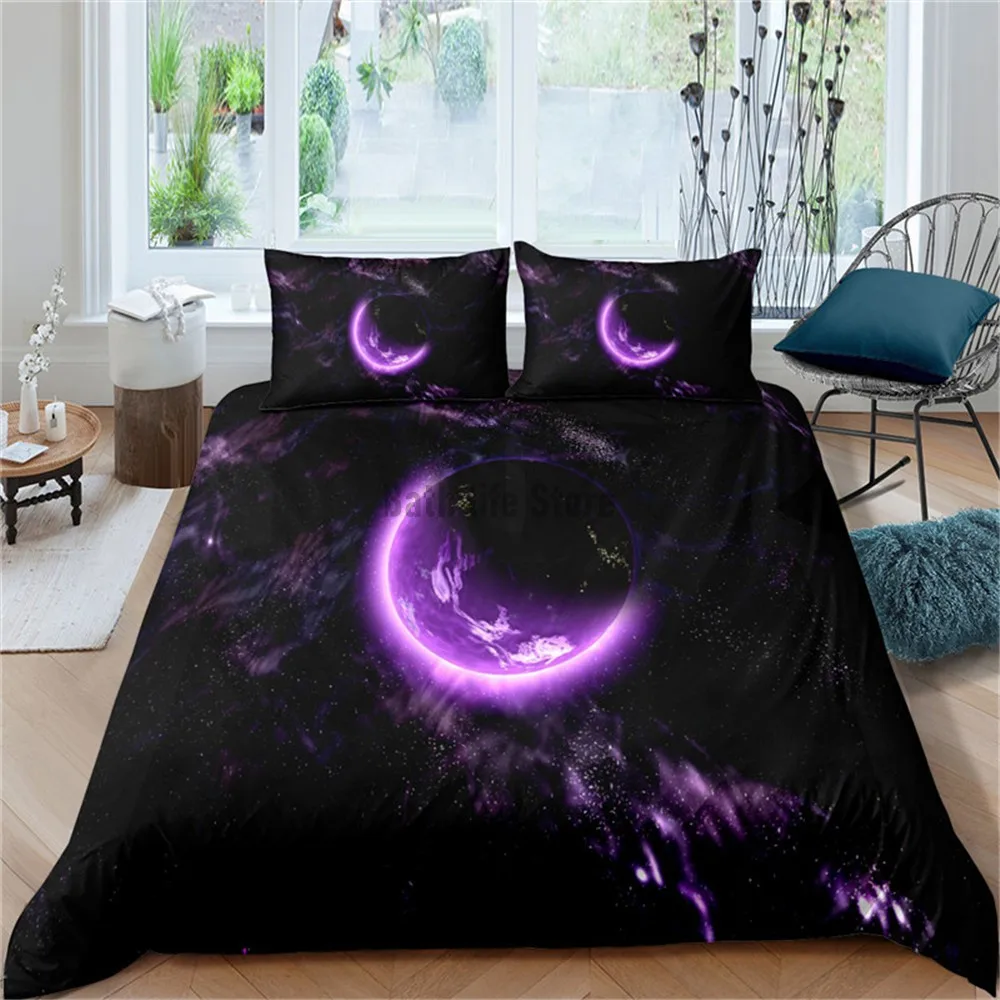 Purple Moom Night Scene Bedding Set Super Soft Duvet Cover with Pillowcases Luxury Home Textiles Bedspread King Queen