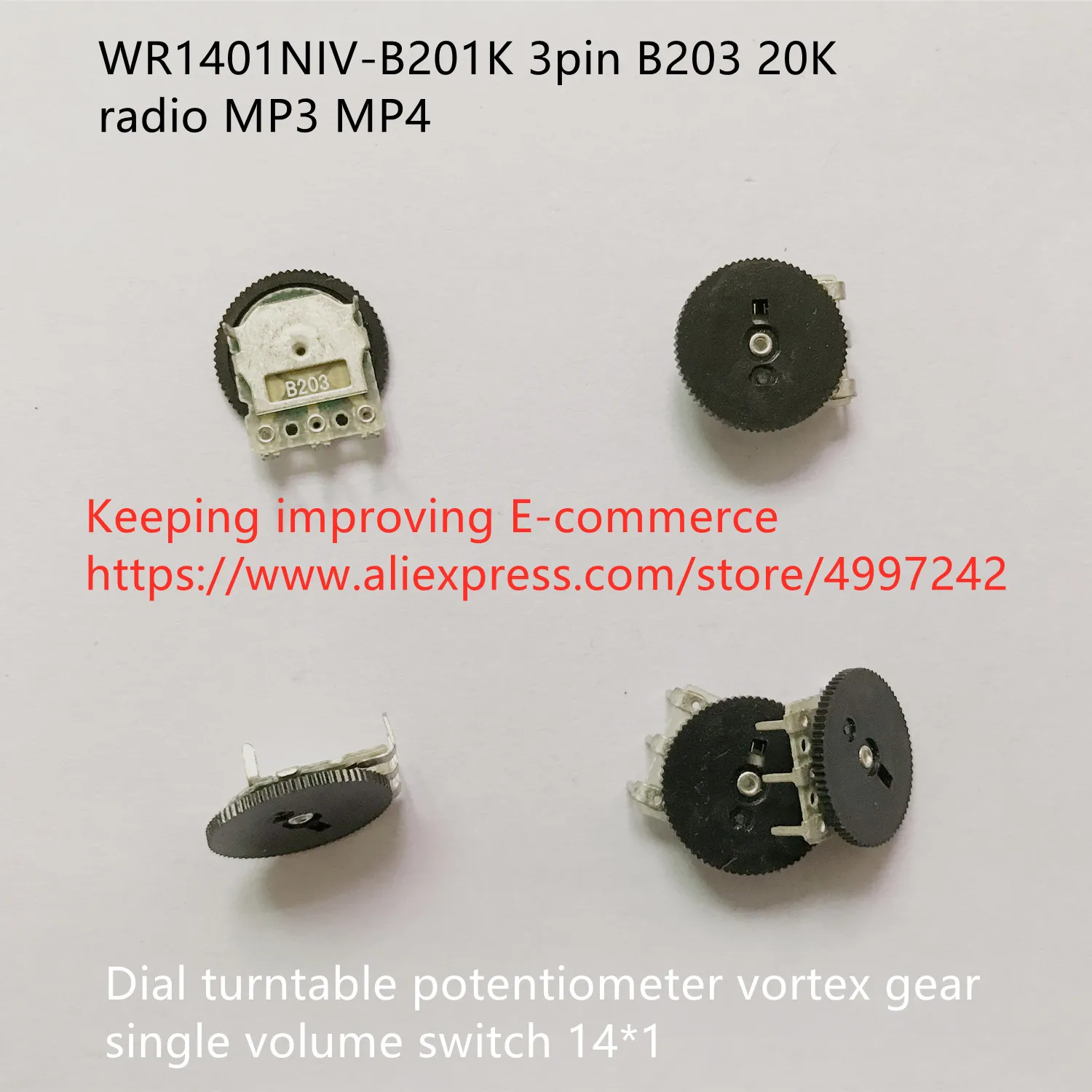 Original new 100% WR1401NIV-B201K 3pin B203 20K radio MP3 MP4 dial turntable potentiometer vortex gear single volume switch 14*1