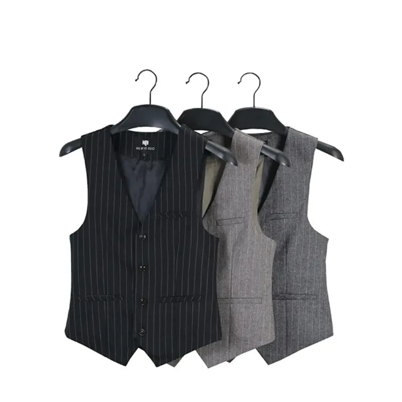 Striped Vest Men Workwear Blazers Waistcoat Ropa Hombre Korean Style Slim Casual Suit Gilet Homme Autumn Sleeveless Chalecos