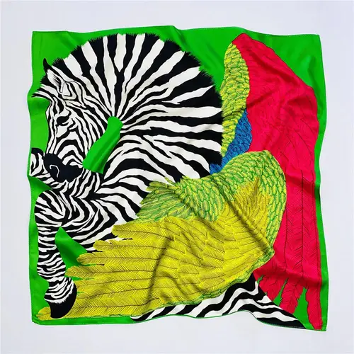 Imagen 2 del producto Bufanda cuadrada de marca de lujo para mujer, pañuelo de seda con diseño de cebra alada, Bandana, Hijab a la moda, 53cm, 2023