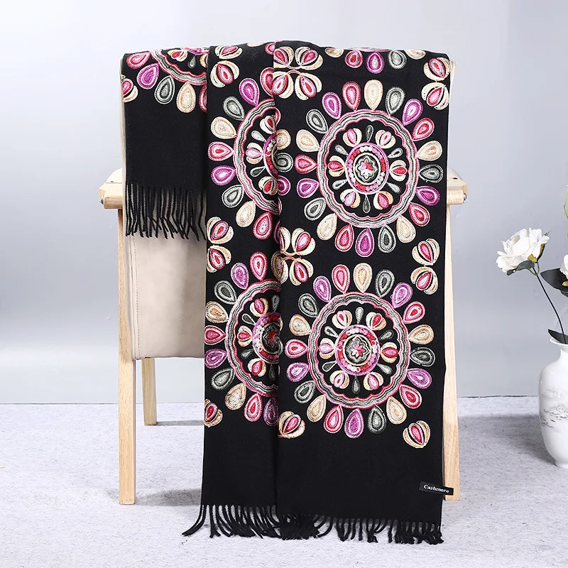 Imitation Cashmere Embroidery Shawls For Women Large Size Pashmina Warm Cape Scarf Autumn Spring Winter Scarves Bufanda