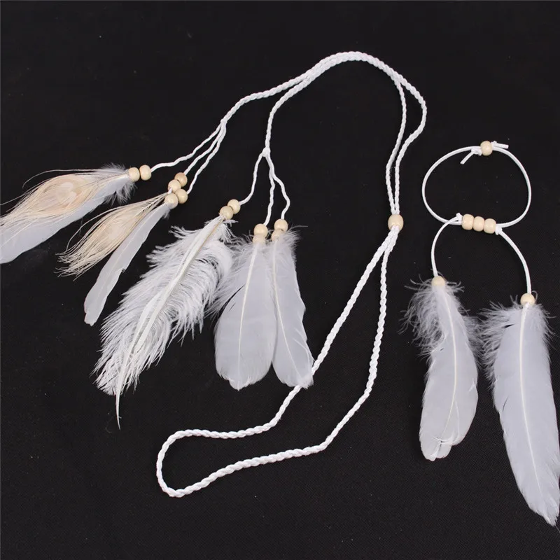 The Indian white Feather Headband Headdress Hair Rope Headwear Tribal Hippie Handmade Hair Accessories for Women 07