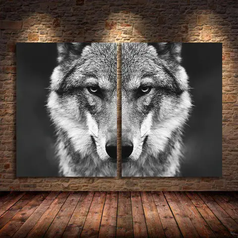 Wolf Head Wall Art Picture Wild Animal Poster Nordic Style Black White Canvas Painting Print Home Room Decoration Unframed