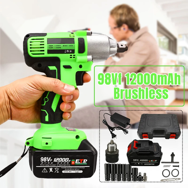 110-240V Electric Brushless Cordless Impact Socket Battery 12000mAh/16000mAh/25800mAh 98/128/198VF Wrench Drill US Plug Power