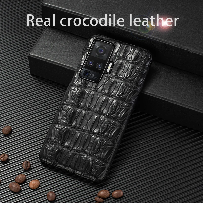 Natural Crocodile Leather Phone Case For VIVO X70 X60 X50 X30 X23 X27 NEX 3 iQoo 8 Pro Cases Luxury Alligator Tail  Back Cover