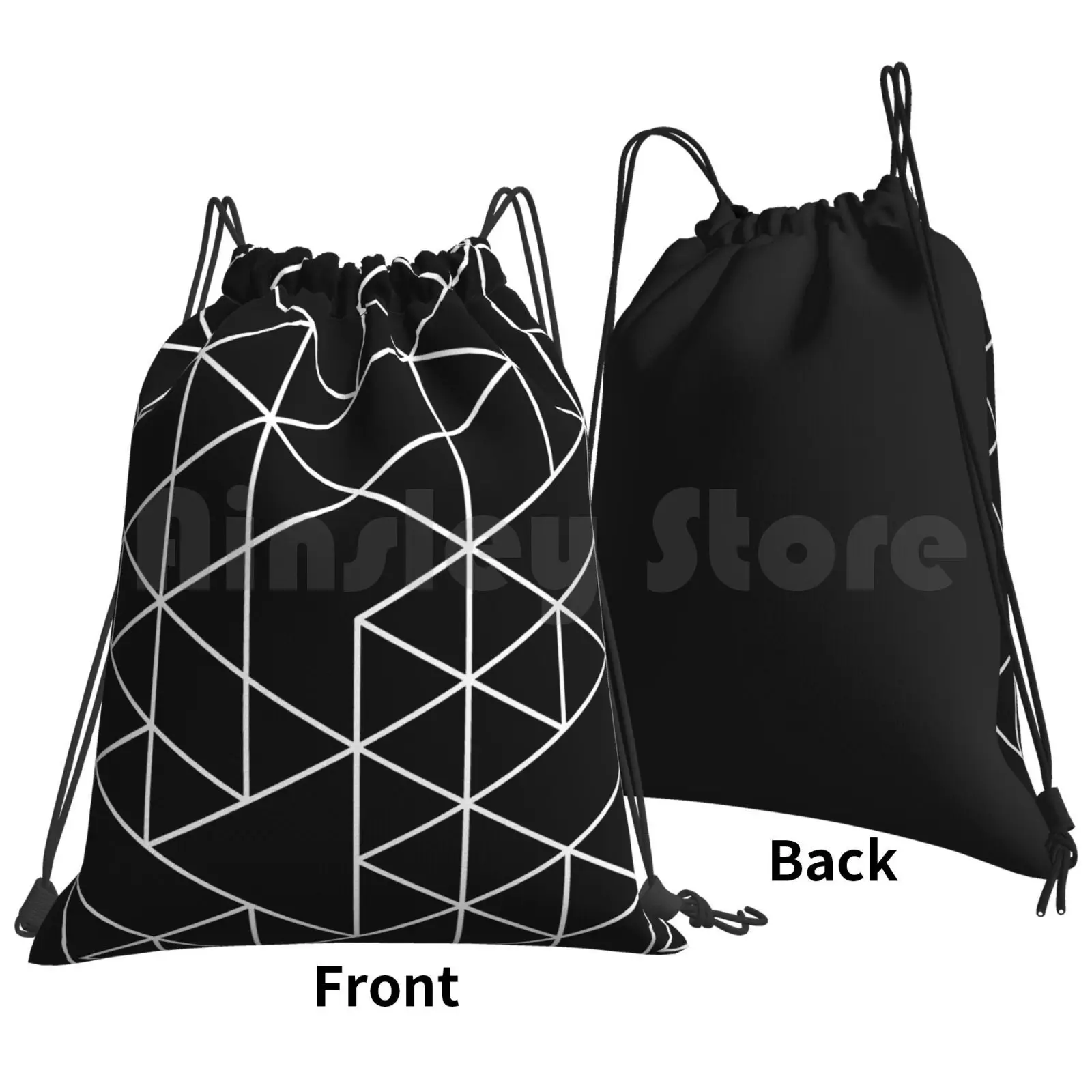 White And Black Backpack Drawstring Bag Riding Climbing Gym Bag Graphic Pattern Abstract Geometric Geometric Lines Star