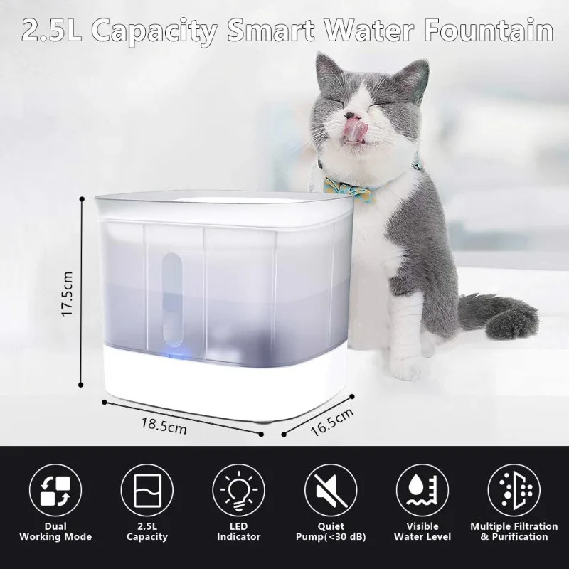 

Smart Pet Drinking Fountain with LED Light, Automatic Drinker, Cut-off, Running Electricity, Dogs and Cats, New, 2021