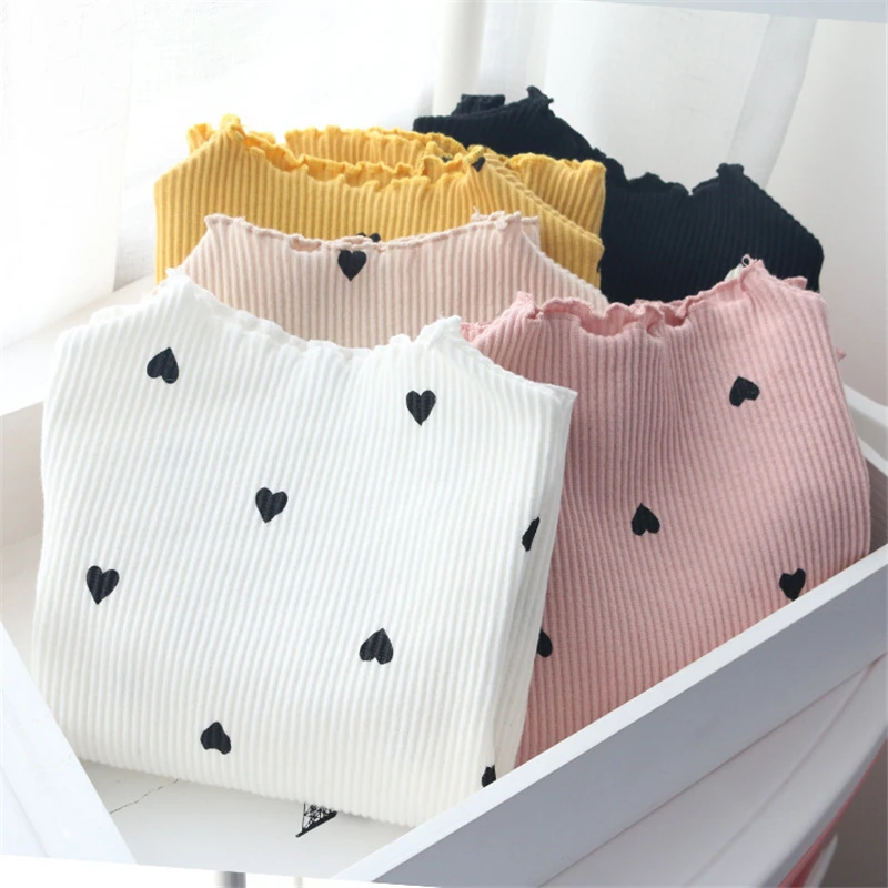 

Girls T-Shirt Long-sleeve Baby Kids Turtleneck Bottoming Shirt For Children Love Clothes New Spring Girl Tops Hot New