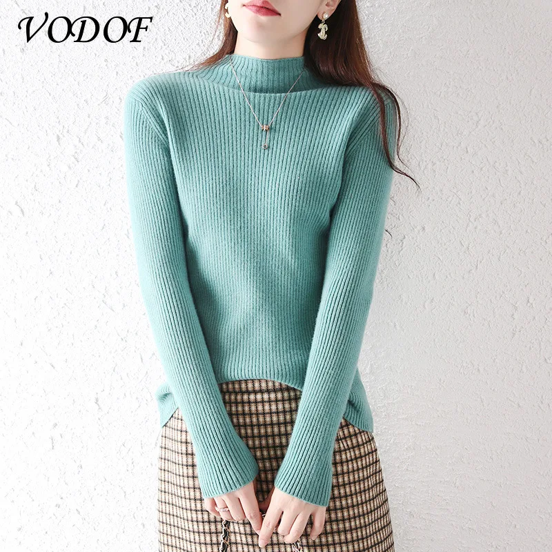 VODOF Soft Loose Knitted Cashmere Sweater Women 2021 New Winter Loose Solid Color Women's Pullover Warm Basic Knitted Pullover
