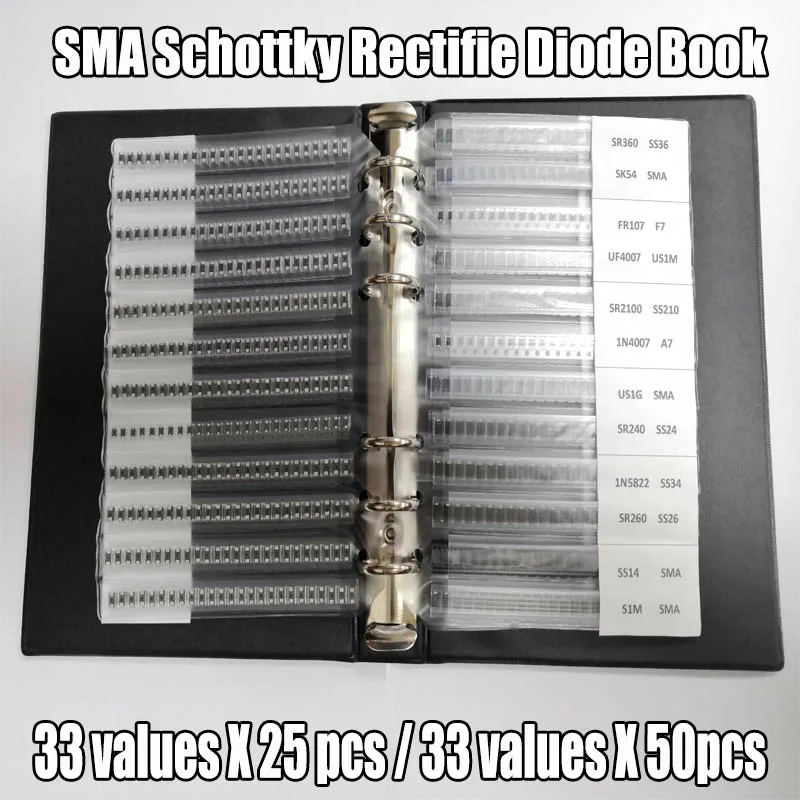 Rectifier Diode Sample Book SMD SMA Assortment Kit 33 Values Schottky Diodes M1 M4 M7 SS12 SS14 SS16 SS24 SS34 SS36 SS110 SS210