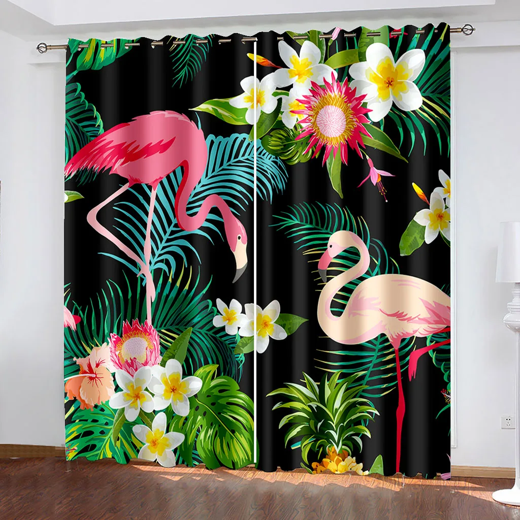 

Tropical Leaves Flamingo Blackout Curtains Thermal Insulated Window Curtains for Living Room Bedroom Decor Drapes