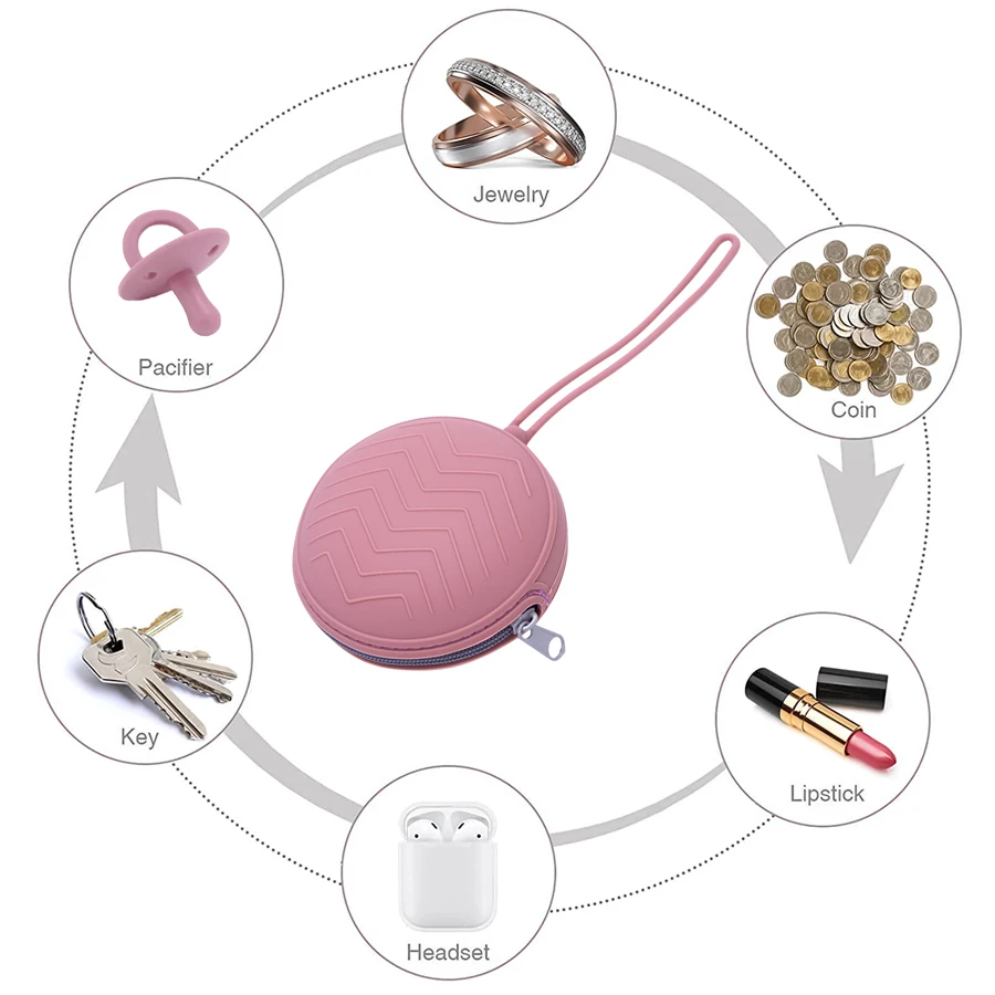 Caja de almacenamiento multifuncional de silicona para chupete de bebé, bolsa de almacenamiento portátil de viaje con cremallera para llaves y pintalabios, onda de silicona de grado alimenticio