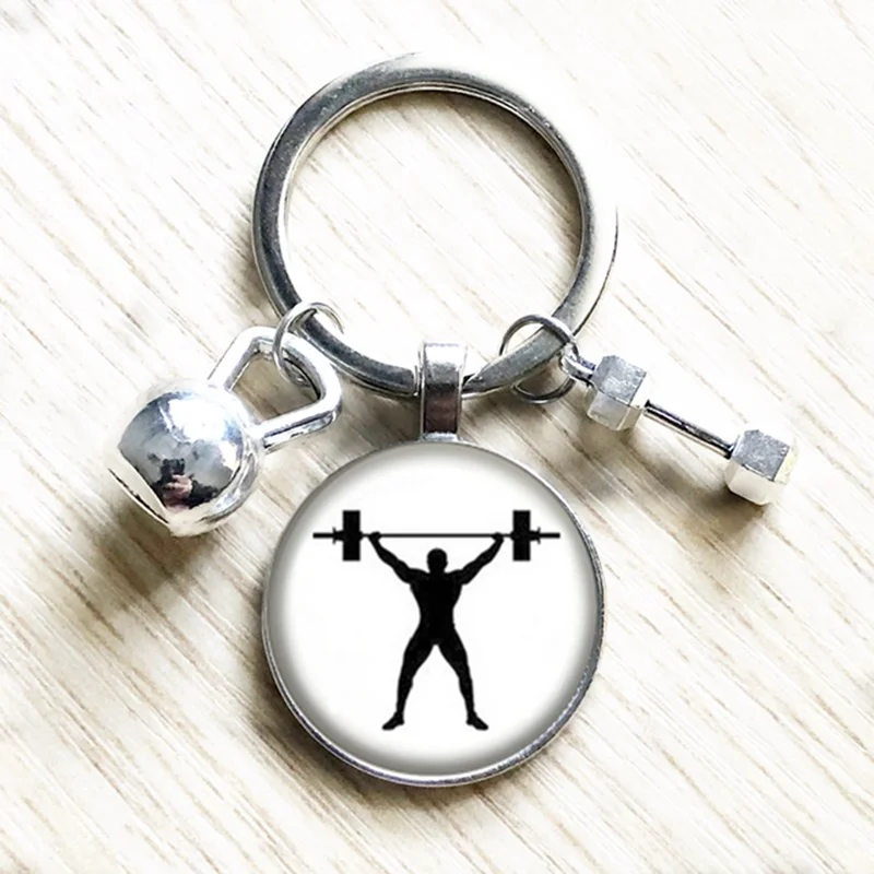 Classic Weightlifting Fitness Pattern Keychain Retro Bodybuilding Keychain Keyring