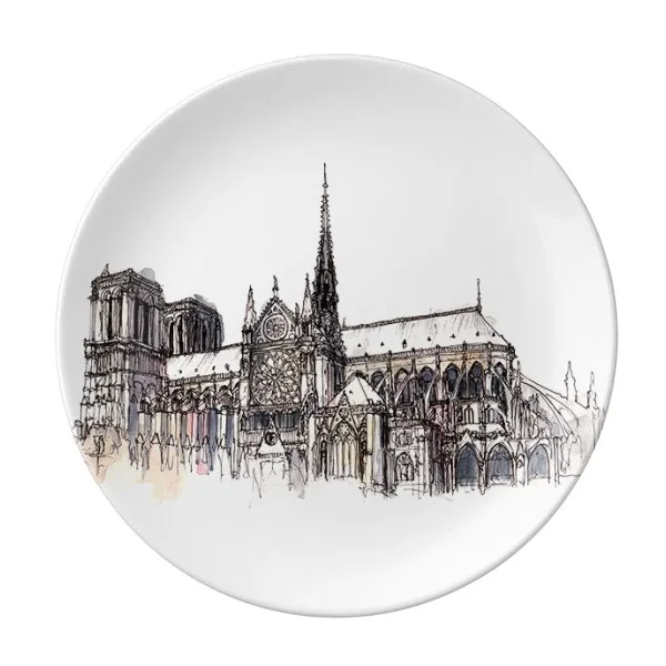 

Notre-Dame de in Paris France Dessert Plate Decorative Porcelain 8 inch Dinner Home