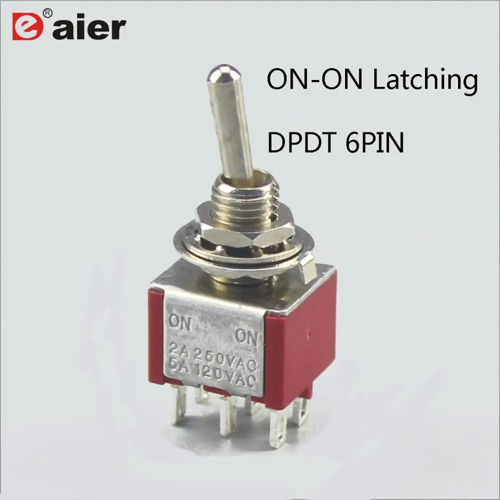 10Pcs Toggle Switch ON/ON Latching DPDT Mini Rocker Switches MTS-202 6A 250VAC 6 Pin With Solder Terminal