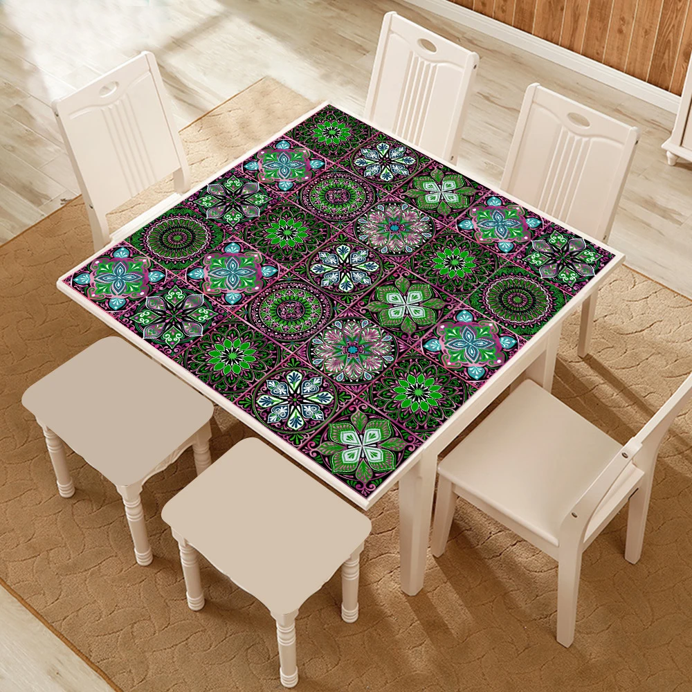 10pcs/set Mandala Style Tiles Wall Sticker Transfers Cover For Kitchen Bathroom Washbasin Peel & Stick Waistline Art Wall Decals