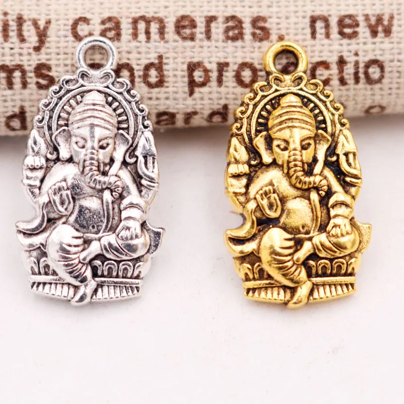 6pcs Silver Color / Gold 3D Elephant Buddha Ganesha Lucky Pendants DIY Charms Bracelet Necklace Jewelry Crafts Metal Accessories