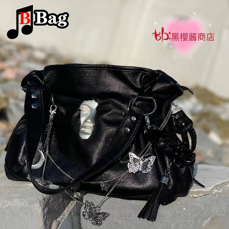 Vintage Y2K Gothic Women Girls punk Butterfly Chain single shoulder underarm Bags Handbags female Leather Large capacity totes