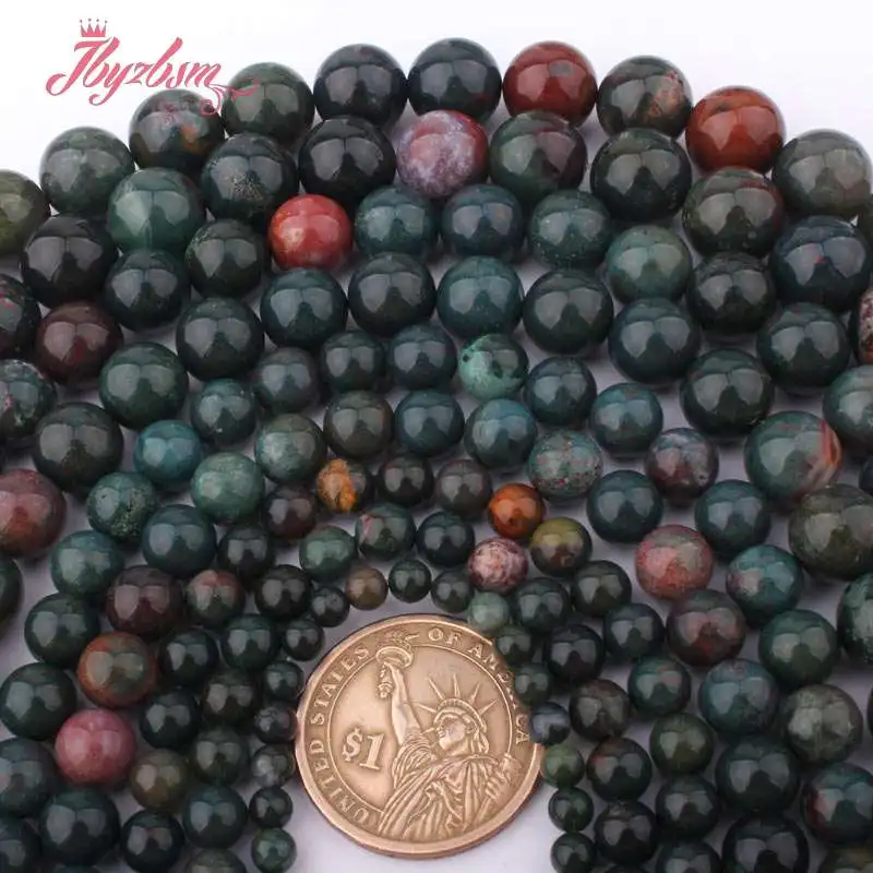 4/6/8/10/12mm Natural Bloodstone Heliotrope Round Smooth Stone Beads for DIY Accessories Necklace Bracelets Jewelry Making 15\