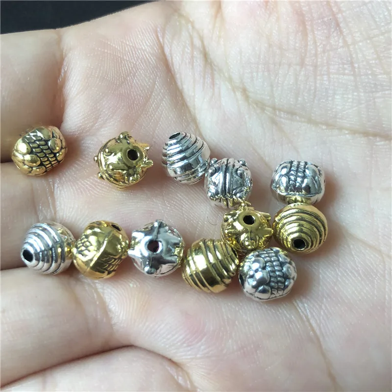 15pcs 8mm golden metal engraved perforated beads for jewelry making DIY bracelet gift rosary accessories material wholesale