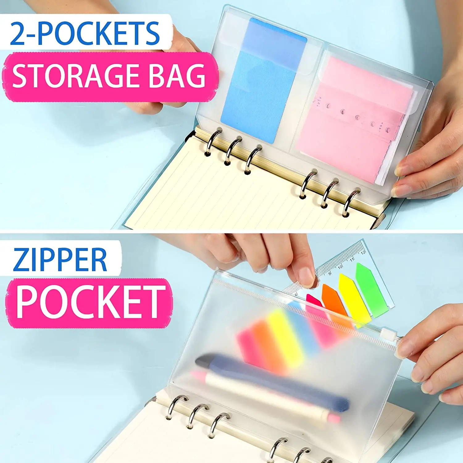 A6 Personal Binder Notebook Refills with Page Dividers,A6 Lined Paper Refills, A6 Zipper Binder Pockets,Index Note Tabs & Ruler