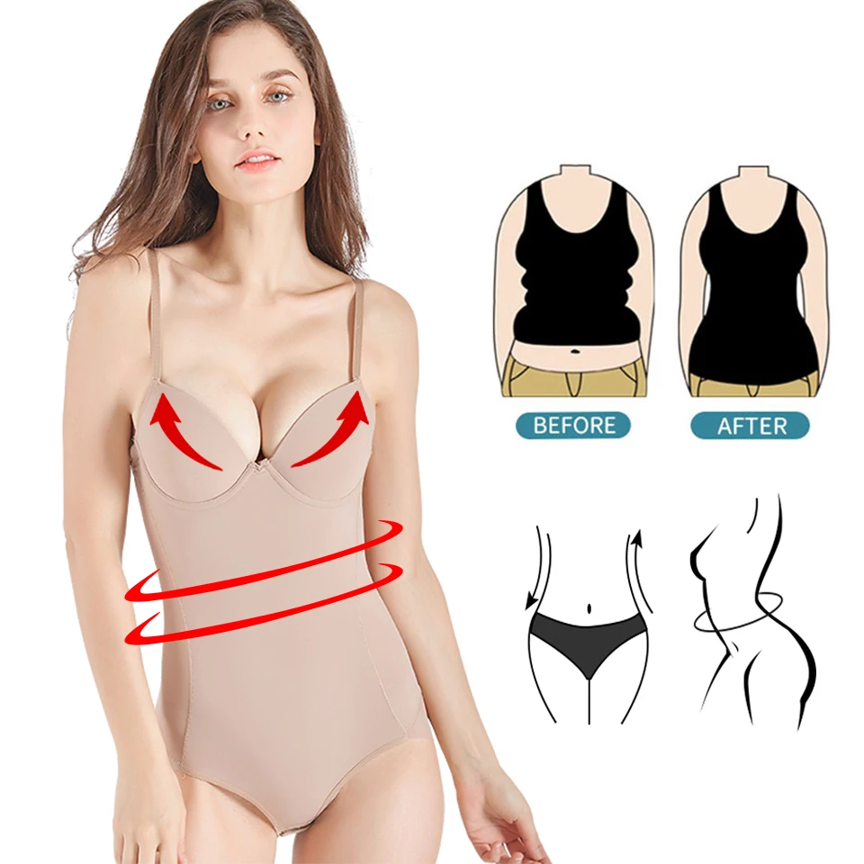 Slimming Body Shaper Underwear Bodysuit Black Sexy With Cups Push Up Butt Lifter Shapewear Femme Breathable Open Crotch Lingerie