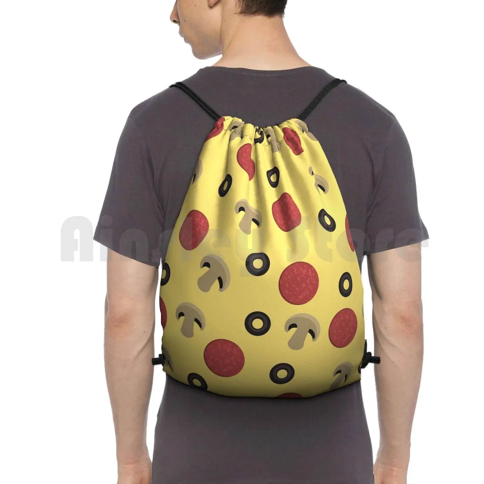 Pizza Toppings Pattern Backpack Drawstring Bag Riding Climbing Gym Bag Pizza Pattern Pizza Toppings Pepperoni Pattern Fast