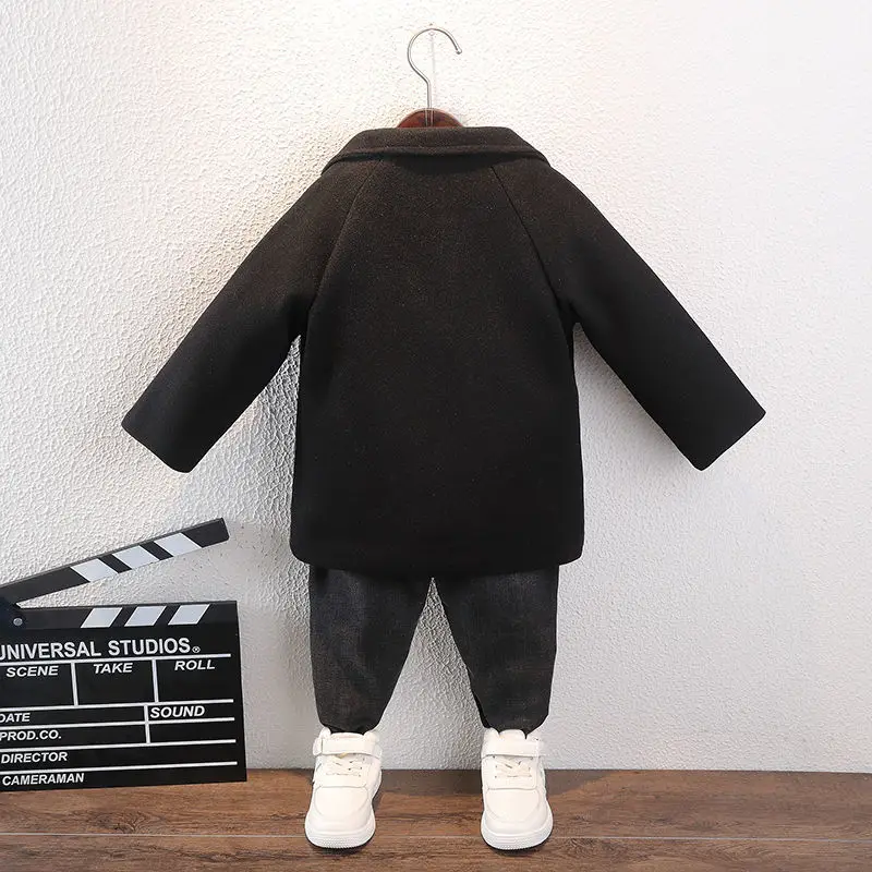 Winter Grid Jackets Boys girls Woolen Double-breasted Baby Boy Trench Coat Lapel Kids Outerwear Coats Wool Coat Winter Overcoat