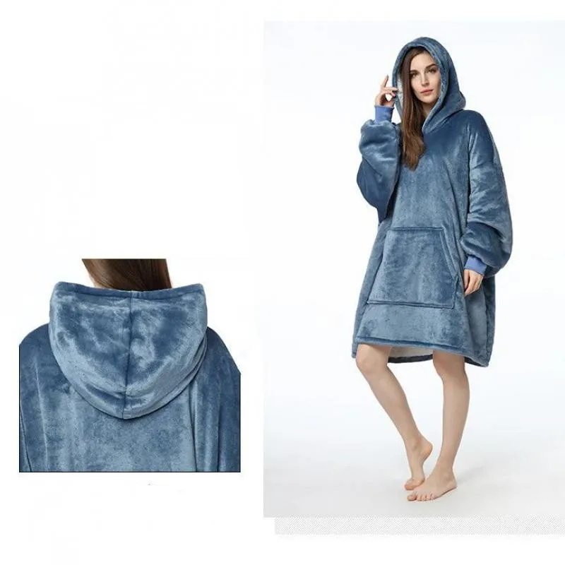 Winter Thicken Robe Warm Hooded Sleepwear Long Sleeve Sleep Tops Flannel Nightgown Femme Nightwear Loose Home Clothing