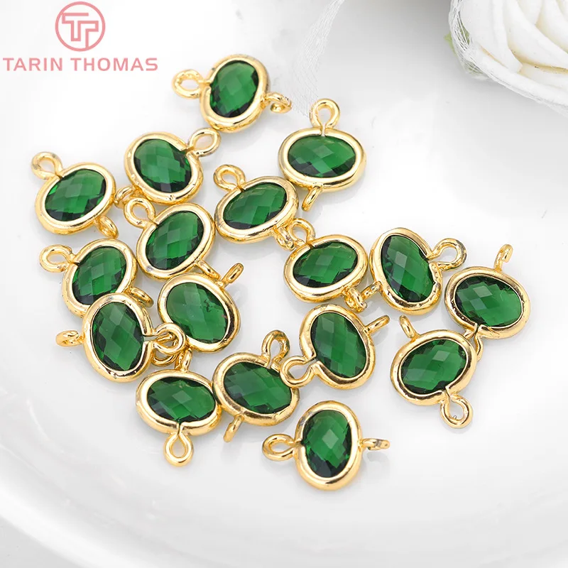 4PCS 9x12MM 24k Champagne Gold Color Plated Brass With Oval Colourful Glass Beads 2 Holes Connect Charms Quality Accessories