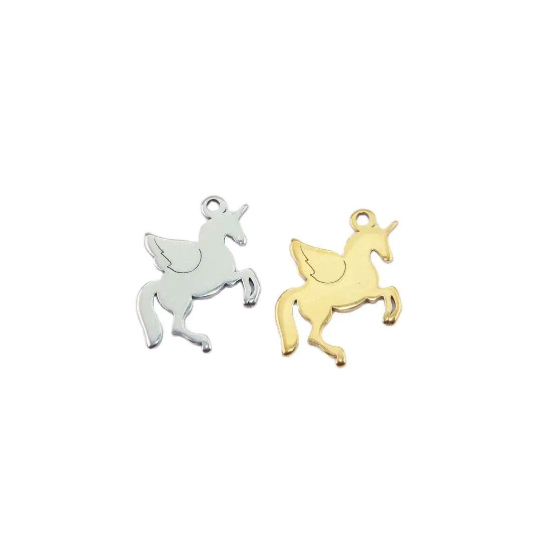 10pcs 20mm Wholesale Stainless Steel Pretty Unicorn Charms Pendant DIY Necklace Earrings Bracelets Unfading Colorless 2 Colors