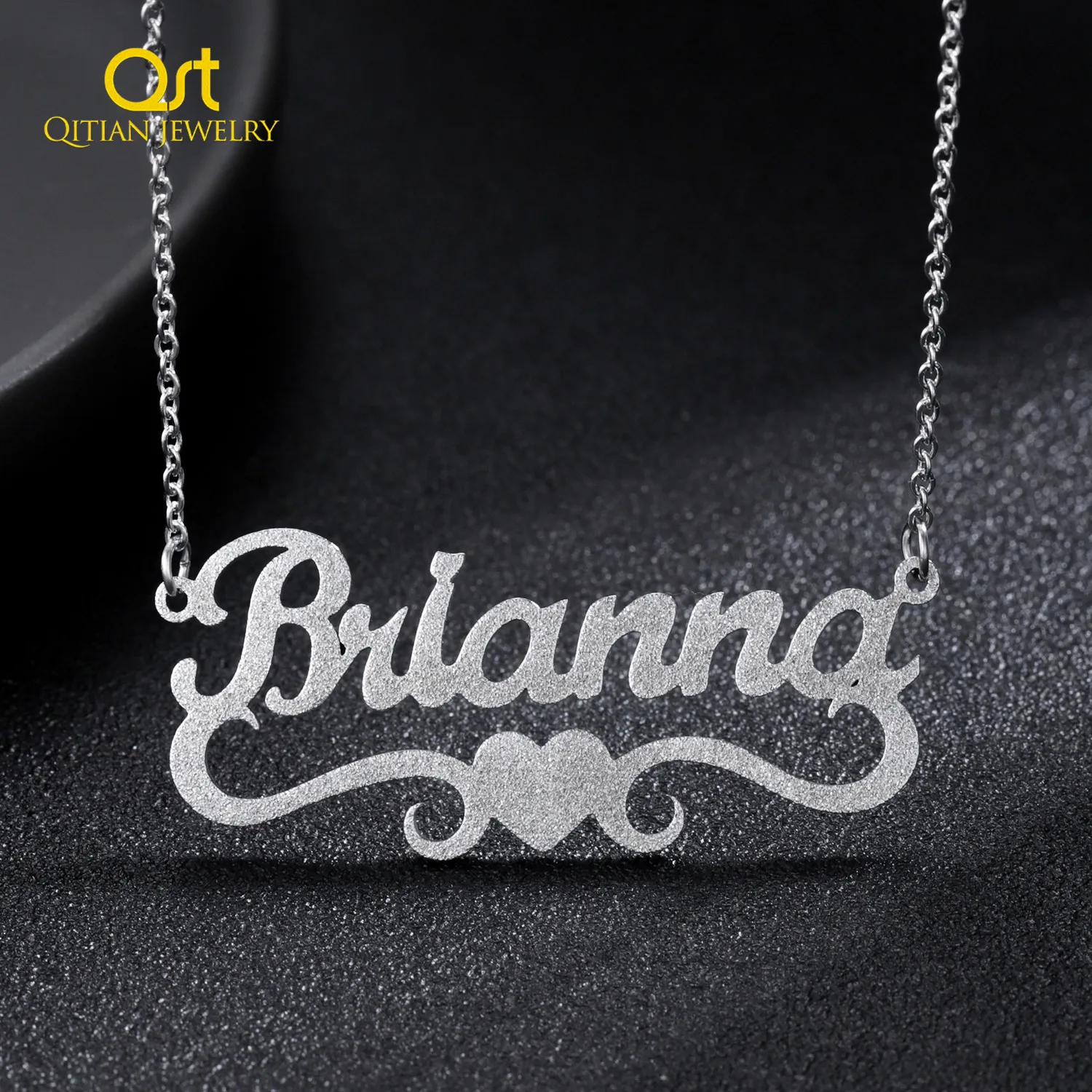 Personalized Name Necklace Sand-Blasting Name Necklace Stainless Steel Nameplated Name Necklaces Custom Jewelry Gifts For Women