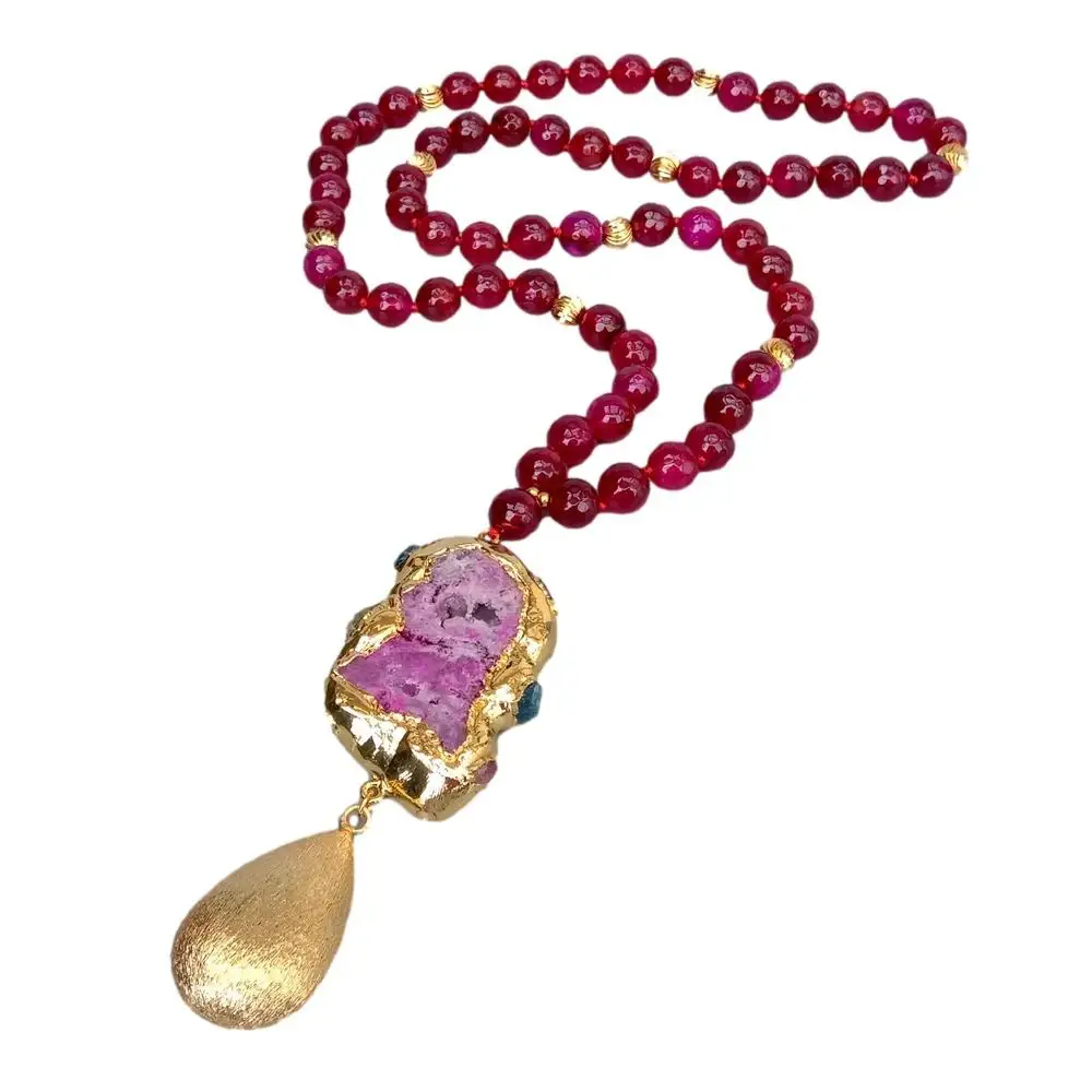 Y·YING 10mm Faceted Fuchsia Agate Long Necklace 38