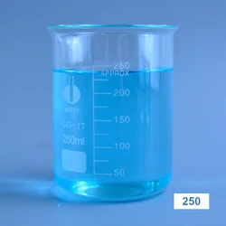 Vaso de vidrio transparente de borosilicato para laboratorio químico, 250ml, con caño engrosado, 1 unidad