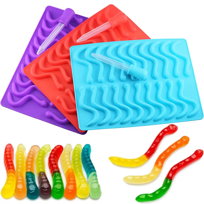 20 wnęka silikonowa Gummy Snake Worms forma na czekoladki cukier cukierki galaretki formy Ice Tube foremka ciasto dekorowanie narzędzia