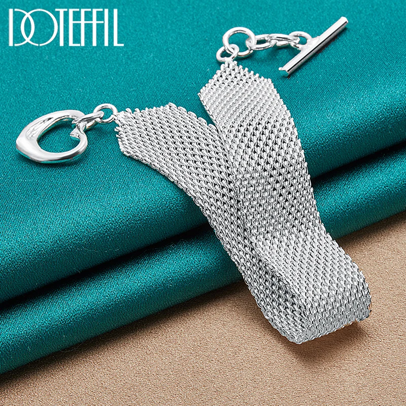 DOTEFFIL 925 Sterling Silver Watchband Network Heart Bracelet Chain For Woman Man Charm Wedding Engagement Party Fashion Jewelry