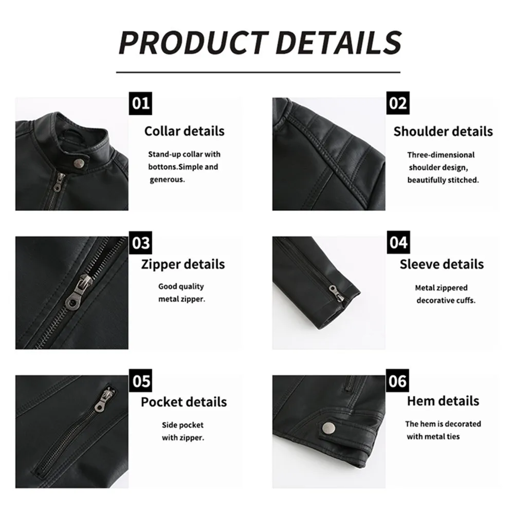 Women Leather Jacket Autumn Thin Ladies Motorcycle Jacket PU Leather Jacket Stand Collar Female Black Faux Leather Outwear