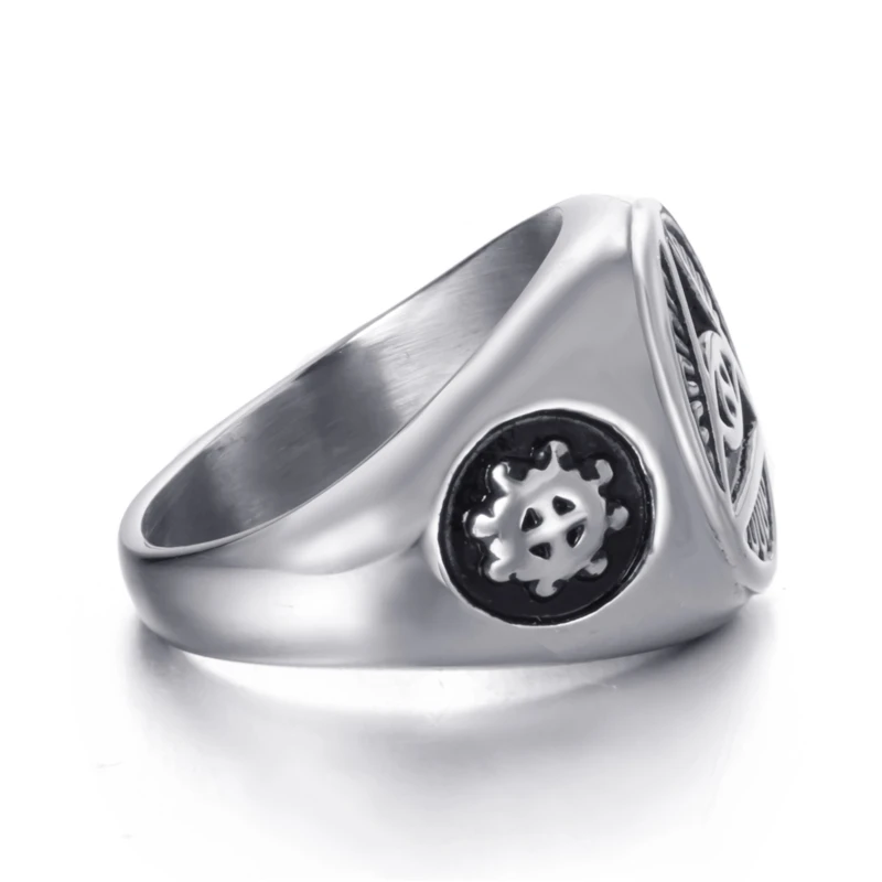 Elfasio Mens Stainless Steel Ring Illuminati The All-seeing-eye Illunati Pyramid/eye Masonic Symbol Vintage Jewelry Size 7-15