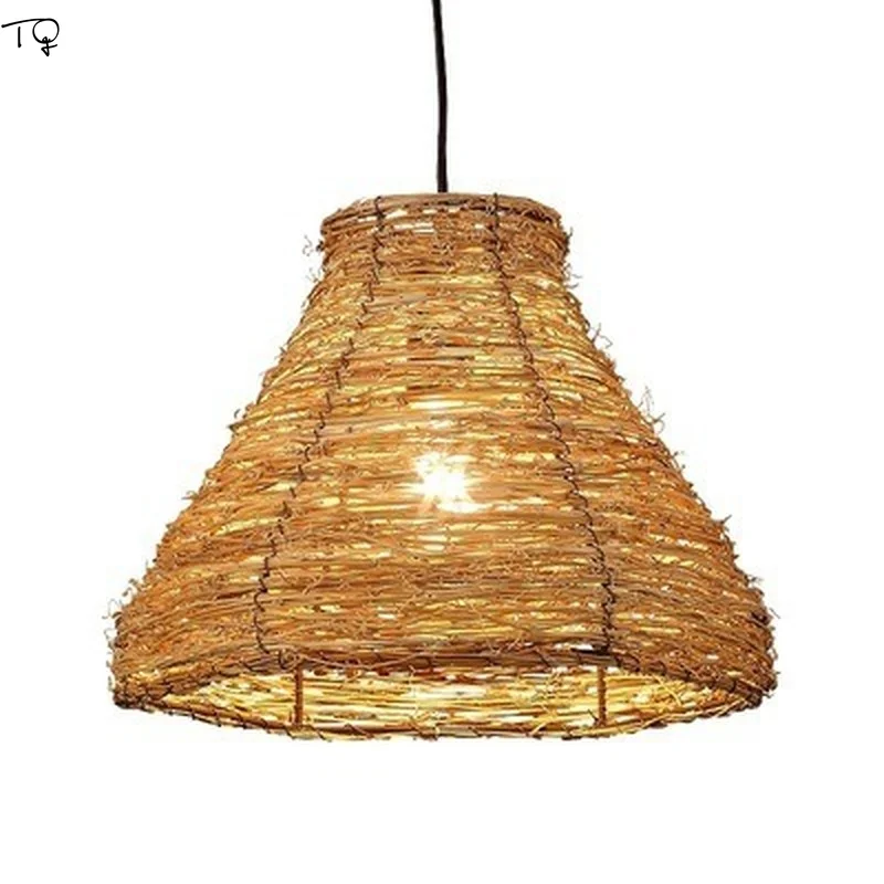 Japanese Retro Minimalist Rattan Pendant Lights LED E27 Zen Art Decorative Hanging Lamp Homestay Tea Room Study Bedroom Bedside