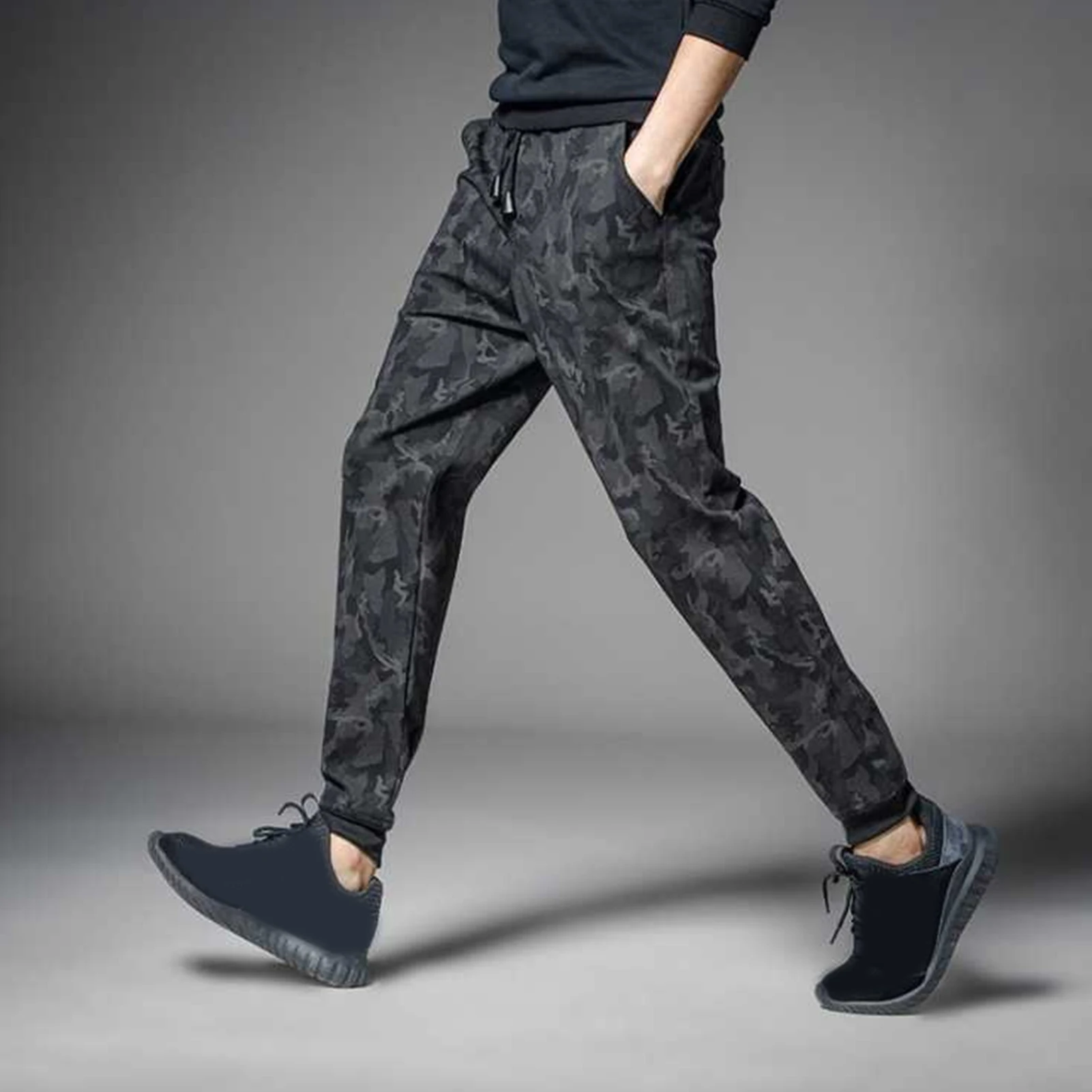 Men Autumn Drawstring Thick Warm Pants Camouflage Ankle Tied Sweatpants Trousers