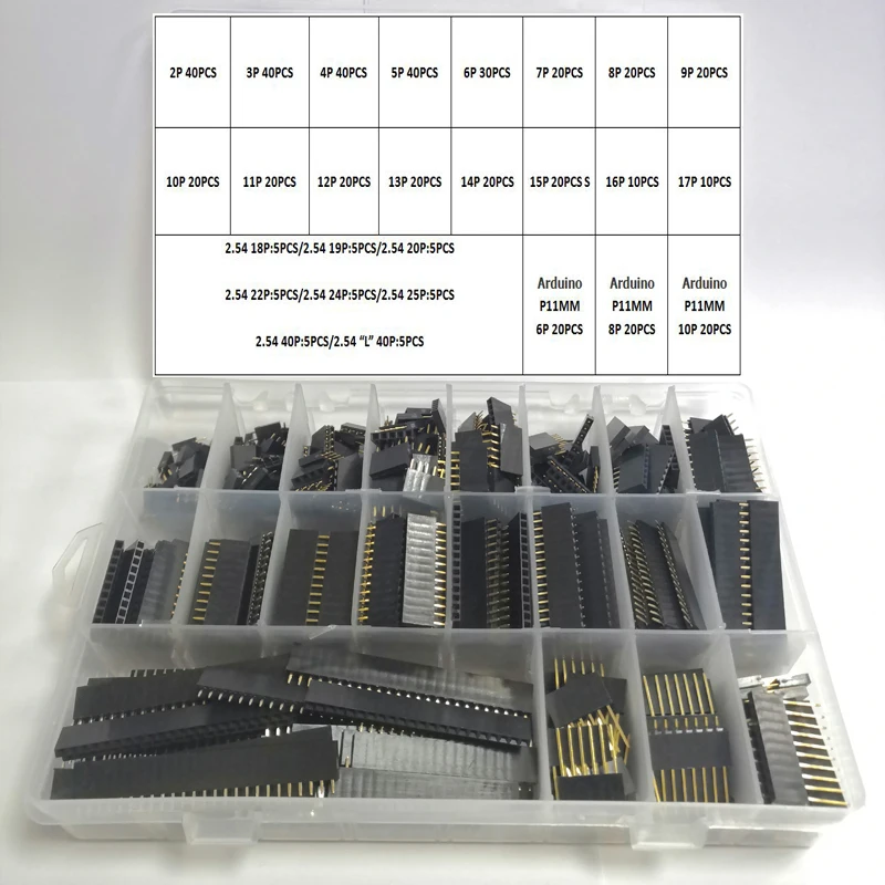 2.54mm Pitch Single Row Female 2~40P PCB socket Board Pin Header Connector Strip Pinheader 2/3/4/6/10/12/16/20/40Pin For Arduino