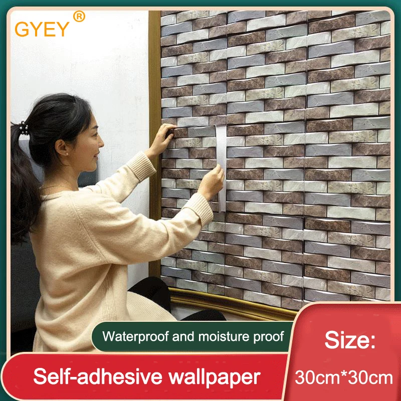 3D Self-adhesive Wallpaper Brick Pattern Wall Sticker Waterproof TV Background Wall Brick Pattern Living Room Kitchen Bathroom