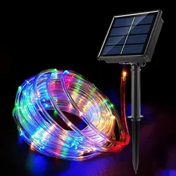 Luz solar LED para exterior Street Garland Decorações de véspera de ano novo Festoon Led tubo corda corda luz 7/12/22 M para decoração de Natal