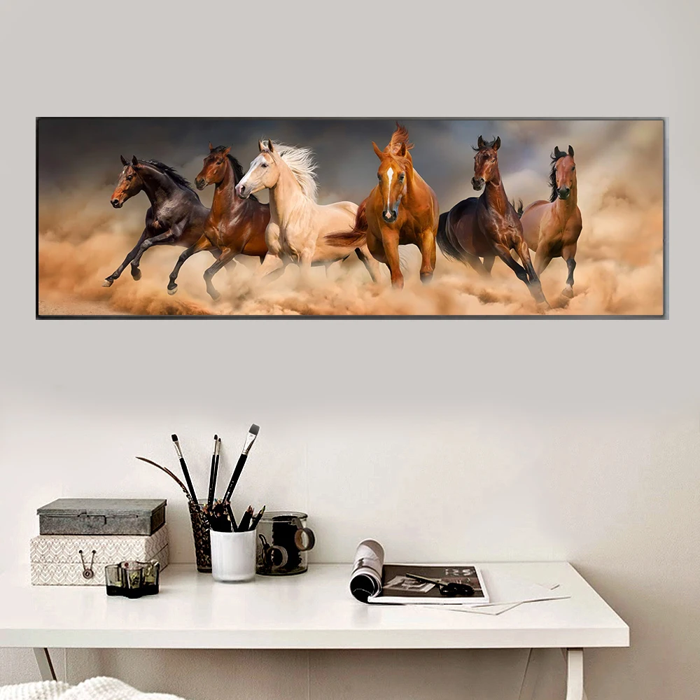 

Large photo 5D Diy Diamond Painting Six running horses Cross Stitch Square Round Drill Mosaic Embroidery Kits Home Art Decor