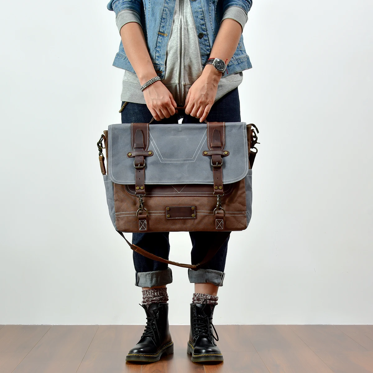 Retro Waxed Canvas Messenger Bag Mannen Handtas Toevallige Bedrijfsaktentas