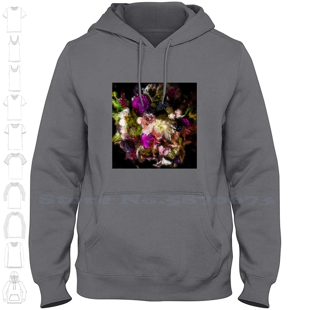 - Oil Painting Of Dahlias Roses And Anemones In A Floral Bouquet Long Sleeve Hoodie Sweatshirt Roses Dahlias Purple Pink Cream