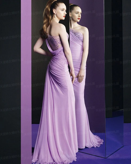 شحن مجاني رخيص رداء de soiree 2014 موضة جديدة مثيرة كتف واحد vestido de festa longo أرجواني فساتين سهرة رسمية